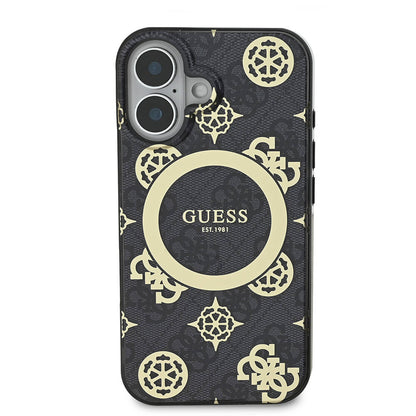 MagSafe Case for Apple iPhone 16, Guess, IML 4G Peony, Black GUHMP16SH4PYEEK