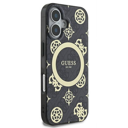 MagSafe Case for Apple iPhone 16, Guess, IML 4G Peony, Black GUHMP16SH4PYEEK