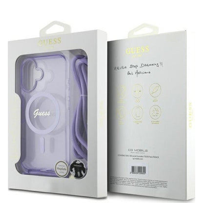 MagSafe Case for Apple iPhone 16, Guess, IML Crossbody Cord Script, Pink