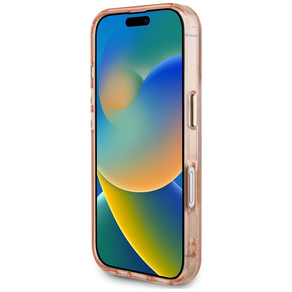 MagSafe Case for Apple iPhone 16, Guess, IML Glitter 4G Circle Triangle, Pink