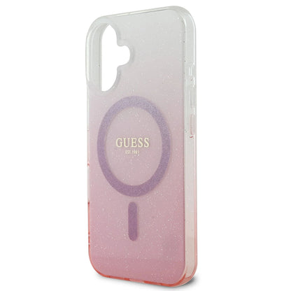 MagSafe Case for Apple iPhone 16, Guess, IML Glitter Gradient, Pink