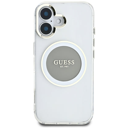 MagSafe Case for Apple iPhone 16, Guess, IML Metal Colored Circle, Grey