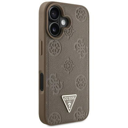 MagSafe Case for Apple iPhone 16, Guess, Peony Grained Hot Stamp Triangle, Brown