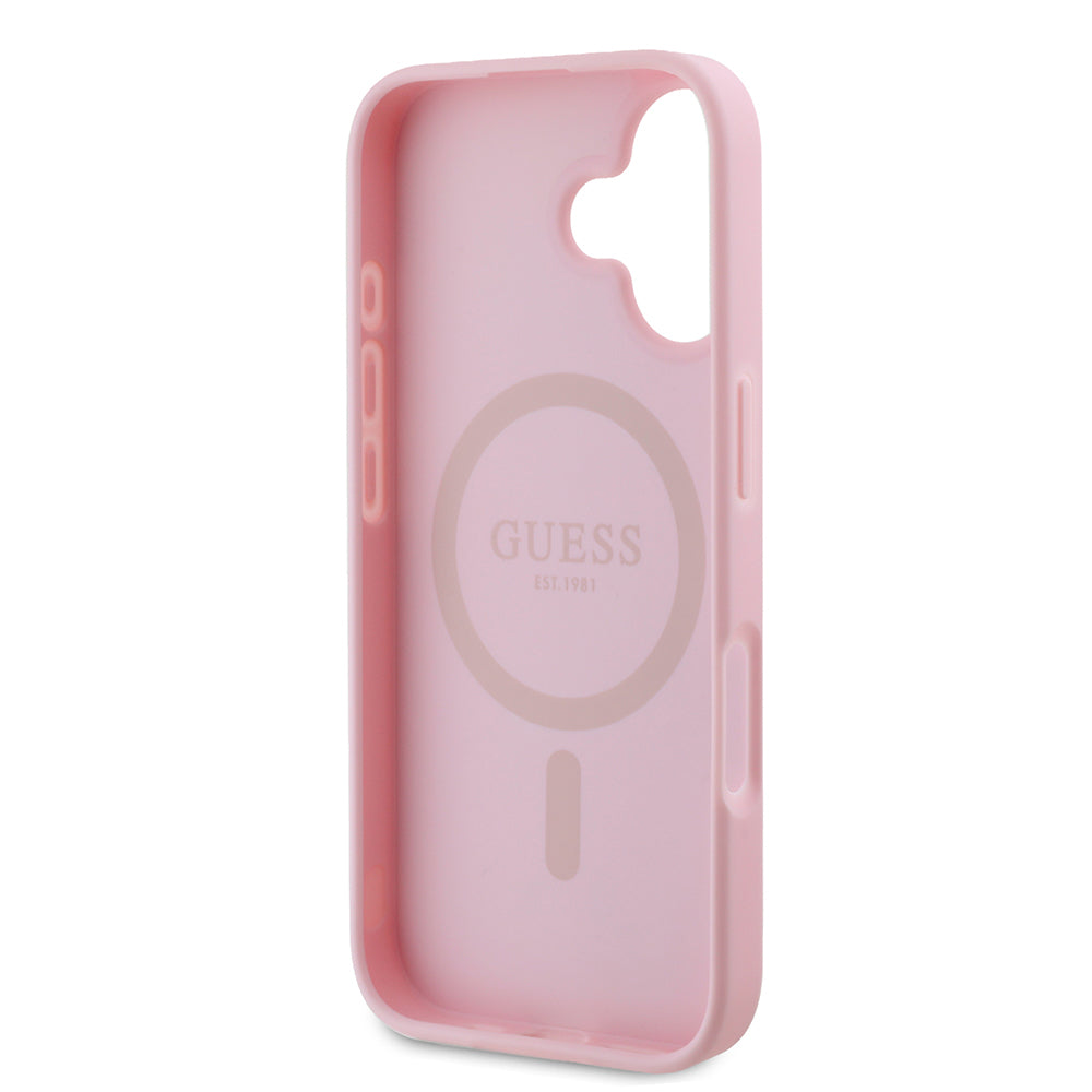 MagSafe Case for Apple iPhone 16, Guess, Peony Script, Pink