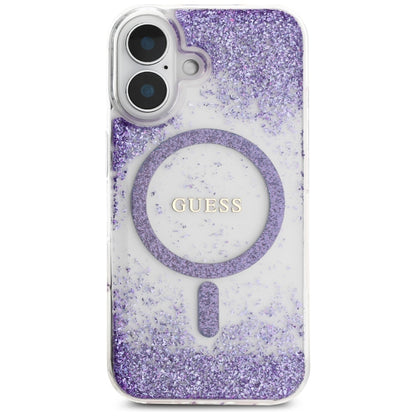 MagSafe Case for Apple iPhone 16, Guess, Resin Bottom Glitter, Purple