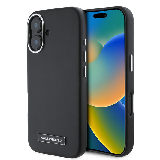 MagSafe Case for Apple iPhone 16, Karl Lagerfeld, FW Metal Plate, Black