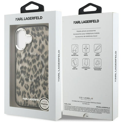 MagSafe Case for Apple iPhone 16, Karl Lagerfeld, IML Leopard Pattern, Brown