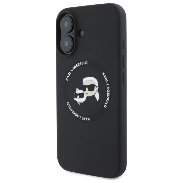 MagSafe Case for Apple iPhone 16, Karl Lagerfeld, Silicone Karl & Choupette's Heads, Black