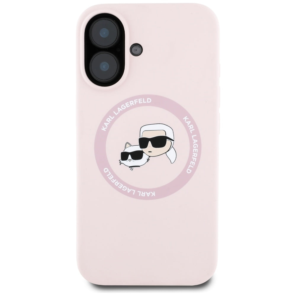 MagSafe Case for Apple iPhone 16, Karl Lagerfeld, Silicone Karl & Choupette's Heads, Pink