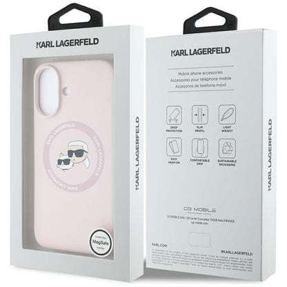 MagSafe Case for Apple iPhone 16, Karl Lagerfeld, Silicone Karl & Choupette's Heads, Pink
