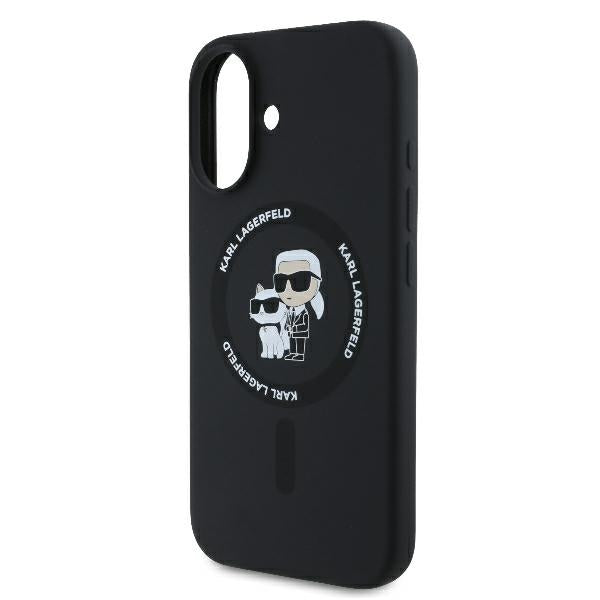 MagSafe Case for Apple iPhone 16 Plus, Karl Lagerfeld, Silicone Ring Karl & Choupette, Black