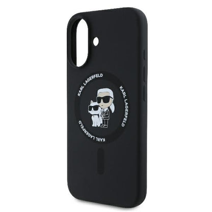 MagSafe Case for Apple iPhone 16 Plus, Karl Lagerfeld, Silicone Ring Karl & Choupette, Black