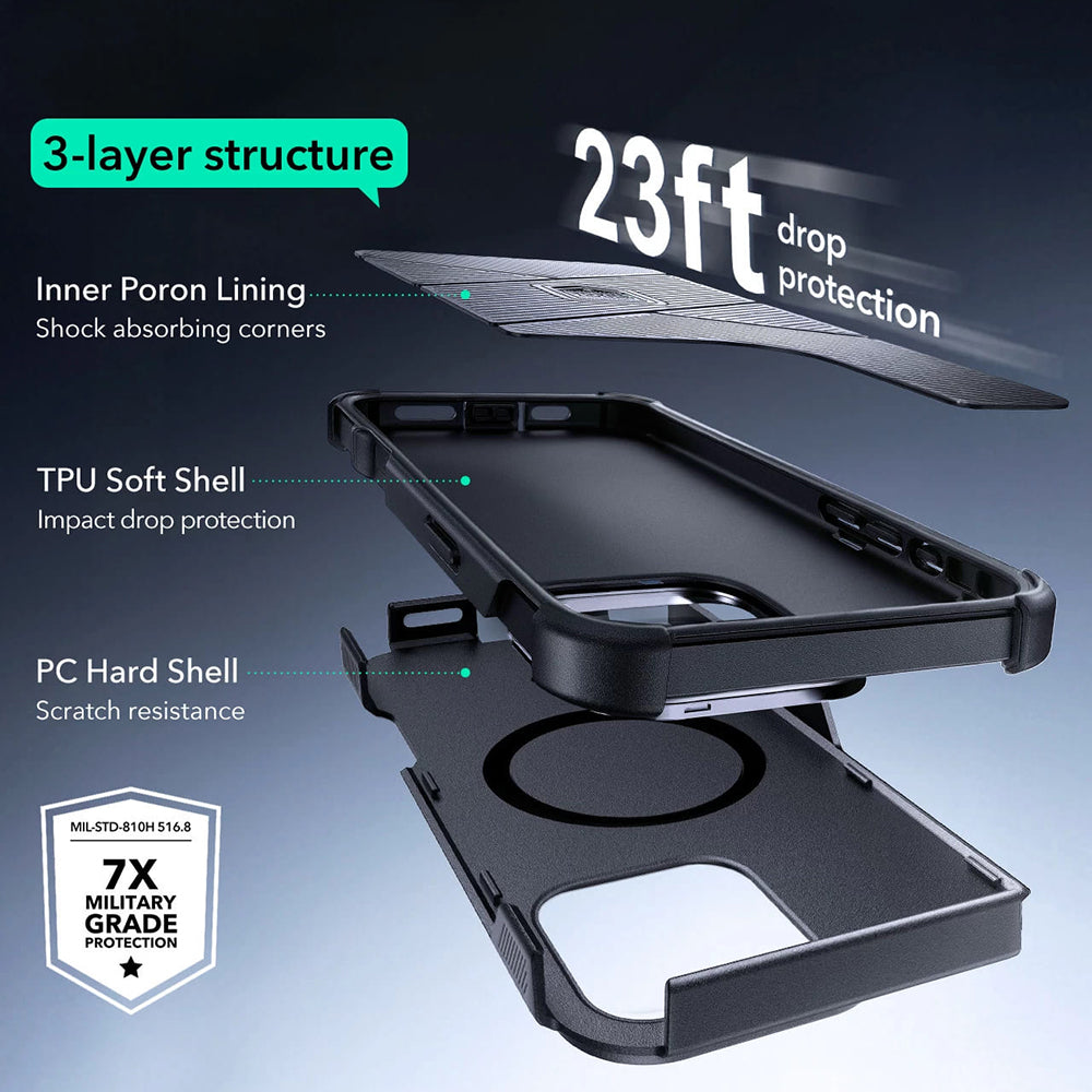 MagSafe Case for Apple iPhone 16 Pro, ESR, Cyber Armor Kickstand, Black