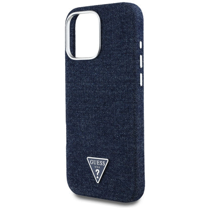 MagSafe Case for Apple iPhone 16 Pro, Guess, Denim Triangle Logo, Blue