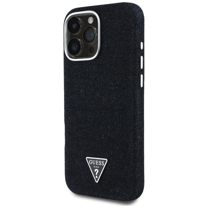 MagSafe Case for Apple iPhone 16 Pro, Guess, Denim Triangle Logo, Black