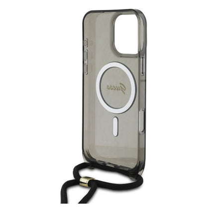 MagSafe Case for Apple iPhone 16 Pro, Guess, IML Crossbody Cord Script, Black