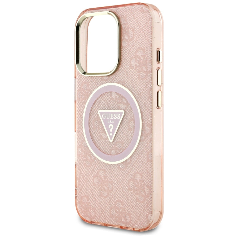 MagSafe Case for Apple iPhone 16 Pro, Guess, IML Glitter 4G Circle Triangle, Pink
