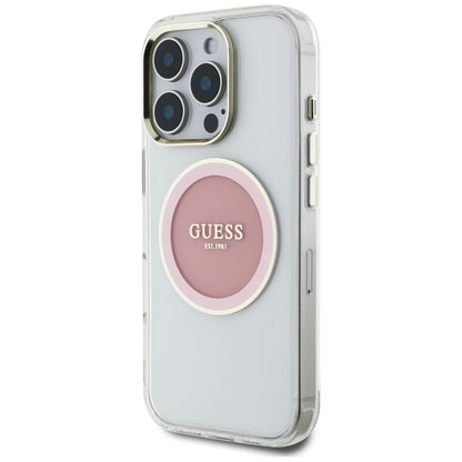 MagSafe Case for Apple iPhone 16 Pro, Guess, IML Metal Colored Circle, Pink