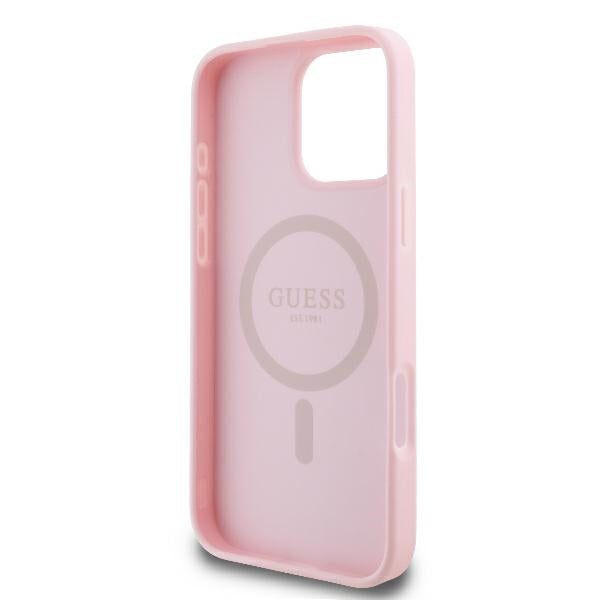 MagSafe Case for Apple iPhone 16 Pro, Guess, Peony Script, Pink