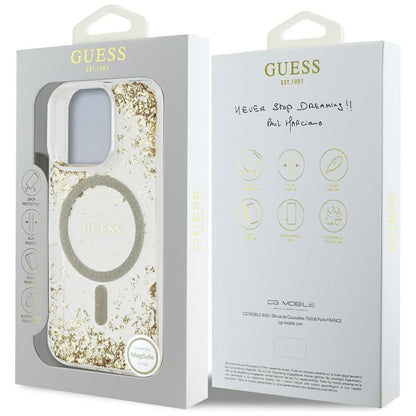 MagSafe Case for Apple iPhone 16 Pro, Guess, Resin Bottom Glitter, Gold