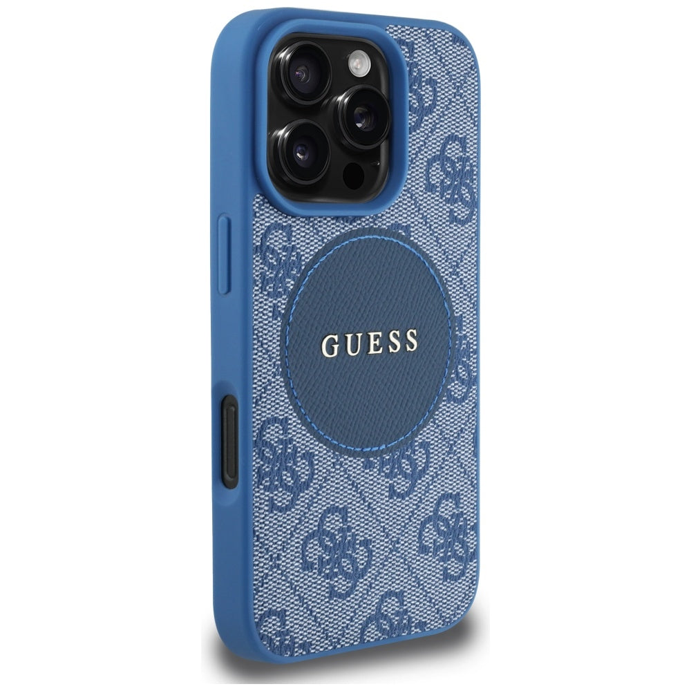 MagSafe Case for Apple iPhone 16 Pro Max, Guess, 4G Circle Classic Logo, Blue