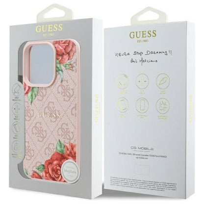 MagSafe Case for Apple iPhone 16 Pro Max, Guess, 4G Flowers Print, Pink