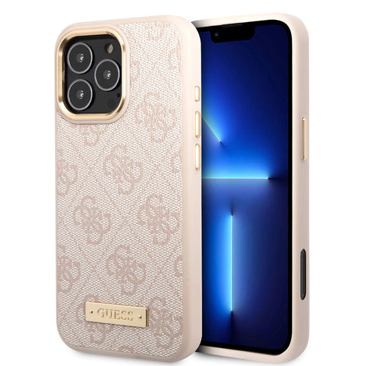 MagSafe Case for Apple iPhone 16 Pro Max, Guess, 4G Logo Plate, Pink