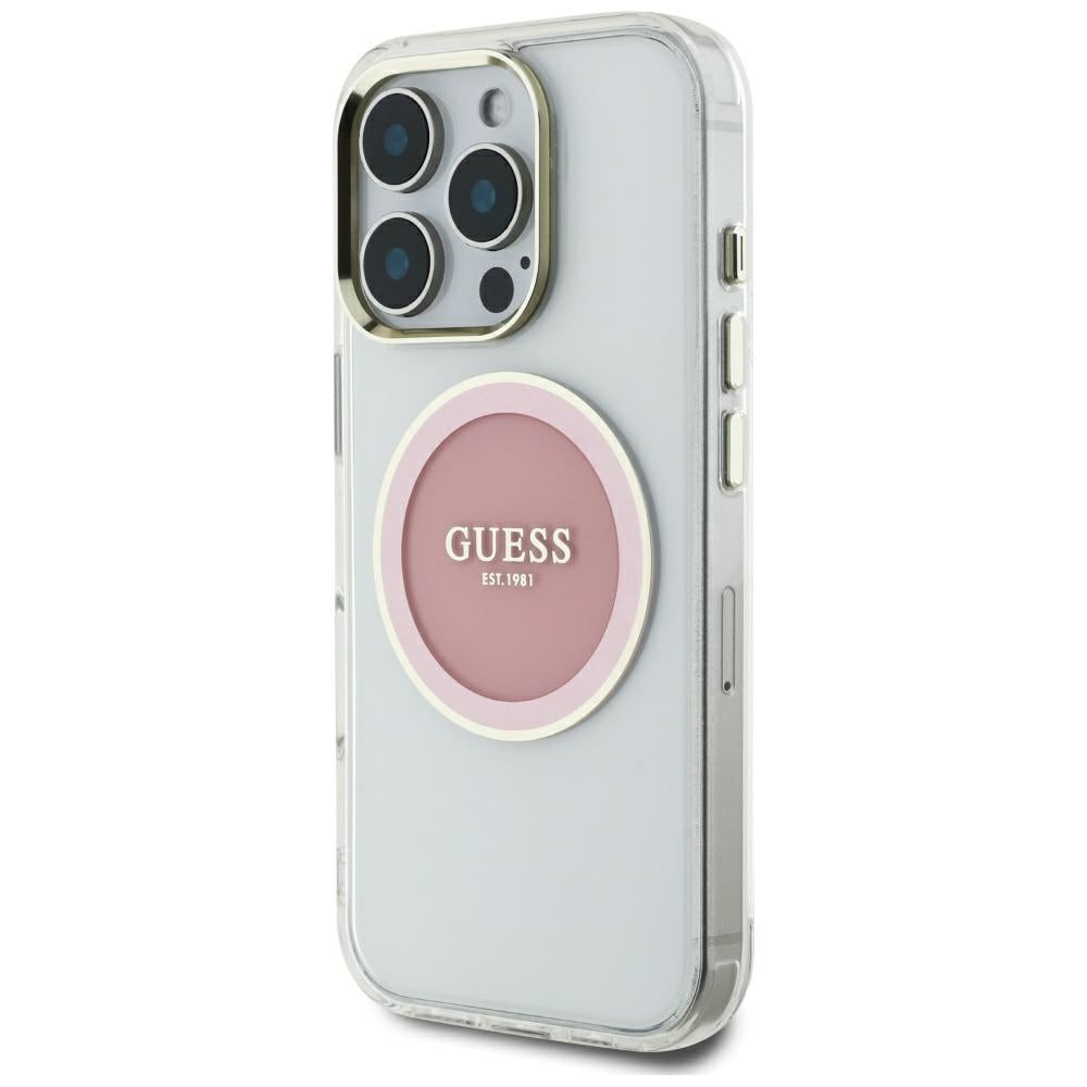 MagSafe Case for Apple iPhone 16 Pro Max, Guess, IML Metal Colored Circle, Pink