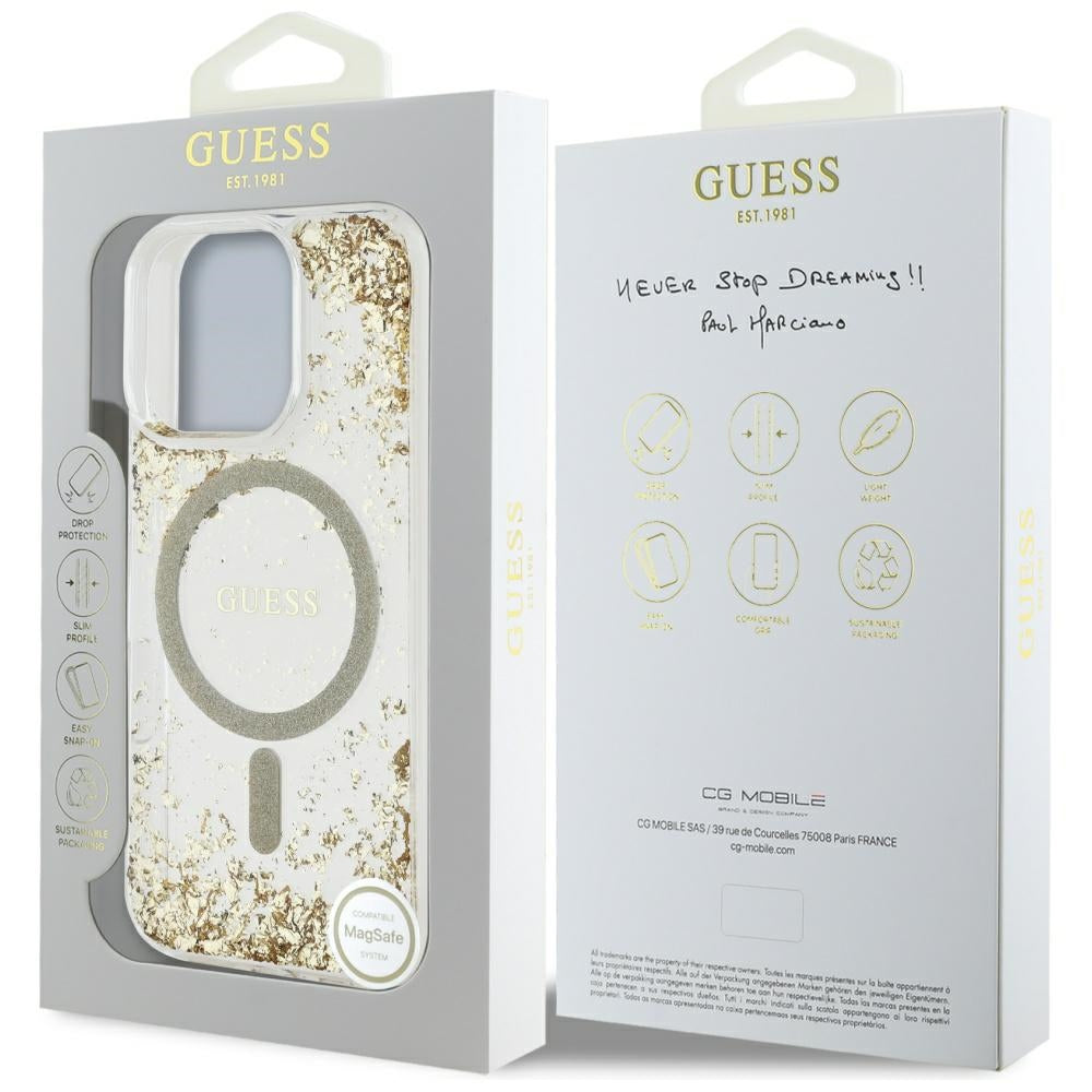 MagSafe Case for Apple iPhone 16 Pro Max, Guess, Resin Bottom Glitter, Gold