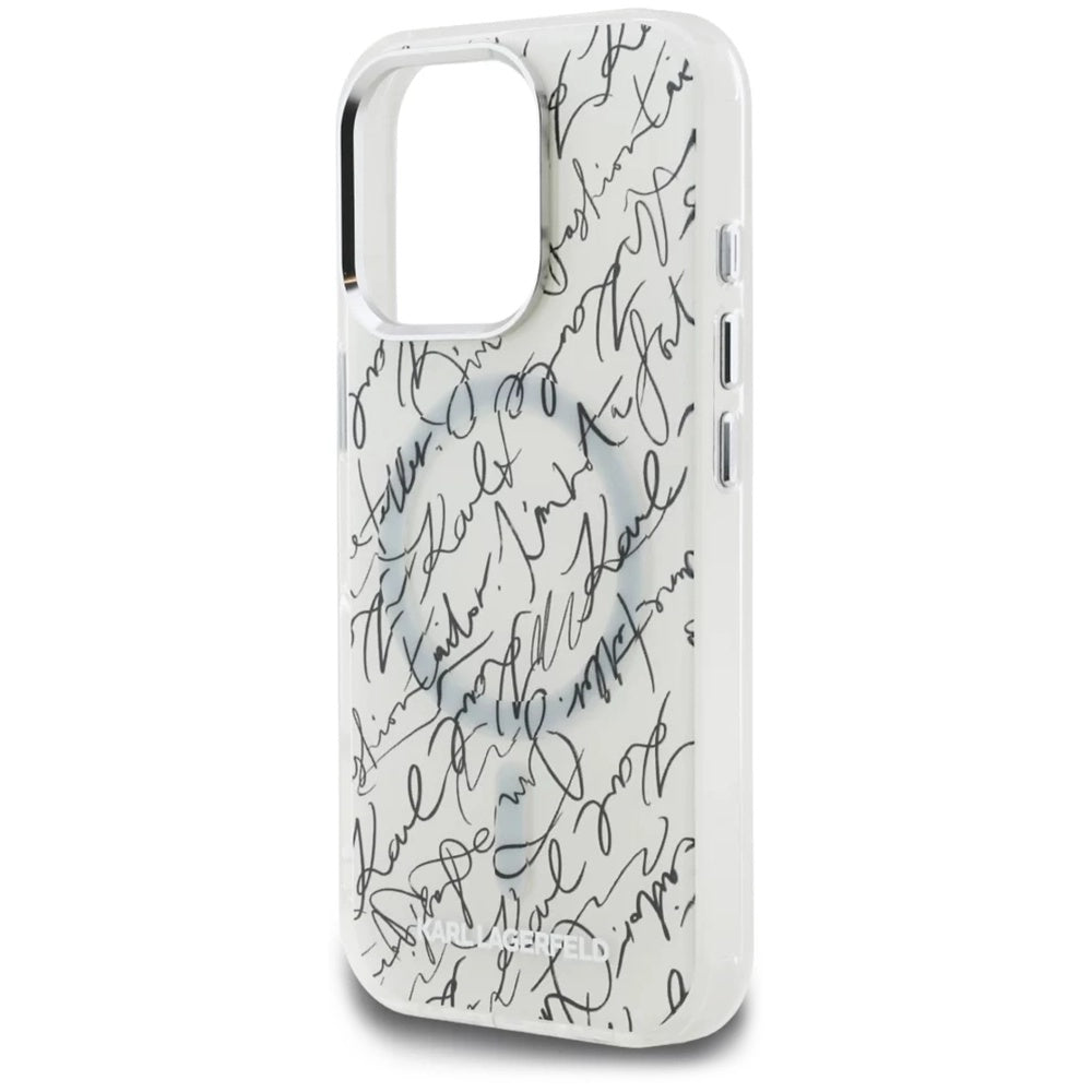 MagSafe Case for Apple iPhone 16 Pro Max, Karl Lagerfeld, IML Karl Script Pattern, White