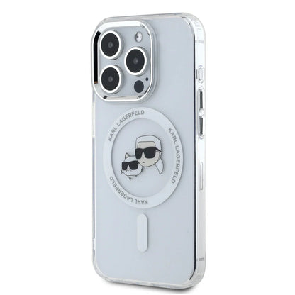 MagSafe Case for Apple iPhone 16 Pro Max, Karl Lagerfeld, IML Metal Karl & Choupette's Heads, White
