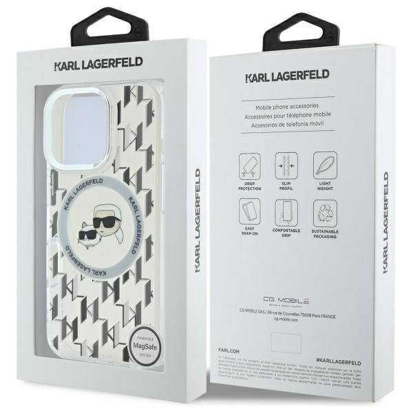 MagSafe Case for Apple iPhone 16 Pro Max, Karl Lagerfeld, IML Monogram Karl & Choupette's Heads, Transparent