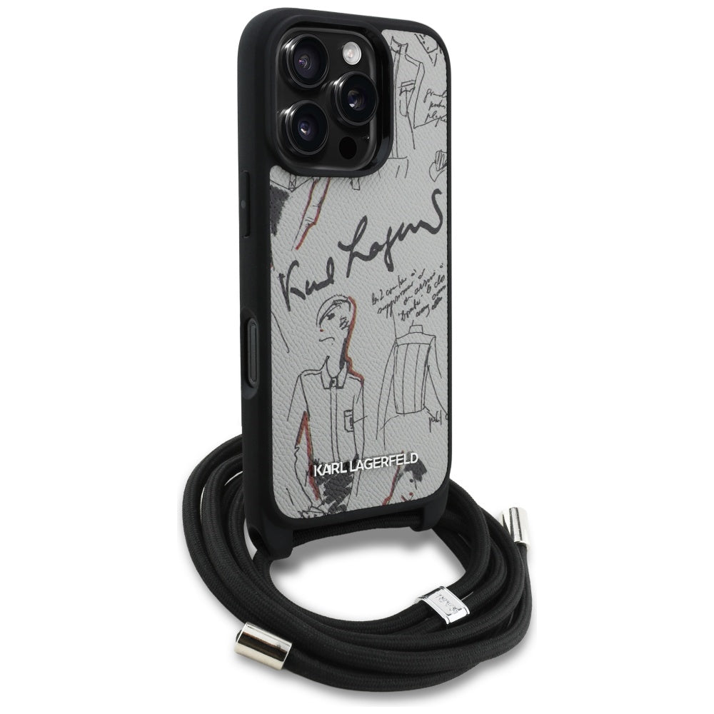 MagSafe Case for Apple iPhone 16 Pro Max, Karl Lagerfeld, Saffiano Crossbody, Grey