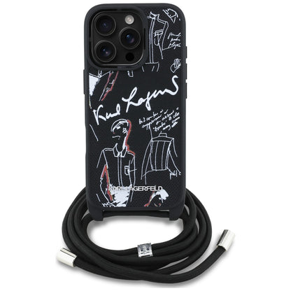 MagSafe Case for Apple iPhone 16 Pro Max, Karl Lagerfeld, Saffiano Crossbody, Black
