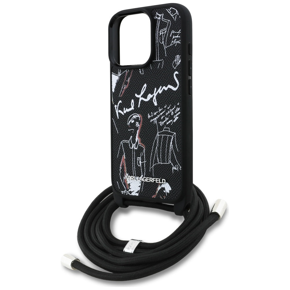 MagSafe Case for Apple iPhone 16 Pro Max, Karl Lagerfeld, Saffiano Crossbody, Black