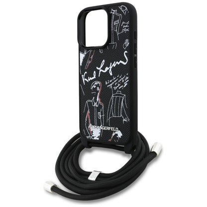 MagSafe Case for Apple iPhone 16 Pro Max, Karl Lagerfeld, Saffiano Crossbody, Black