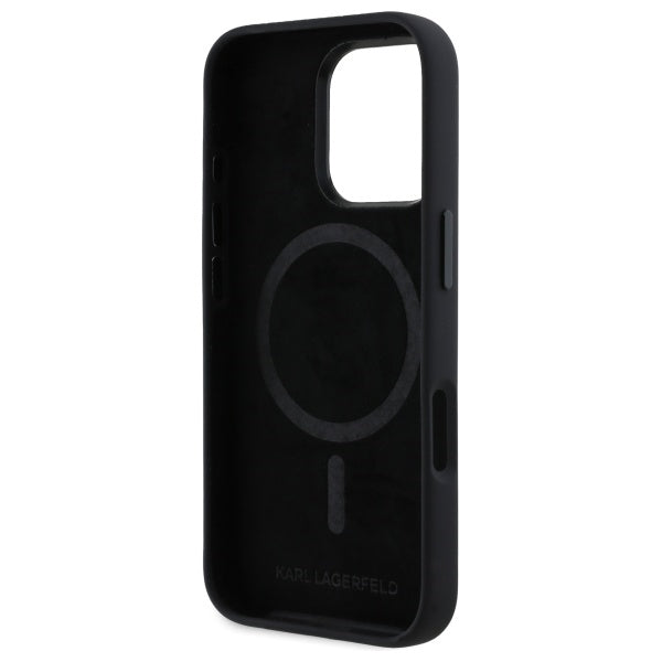 MagSafe Case for Apple iPhone 16 Pro Max, Karl Lagerfeld, Silicone Shadow Metal Initial, Black