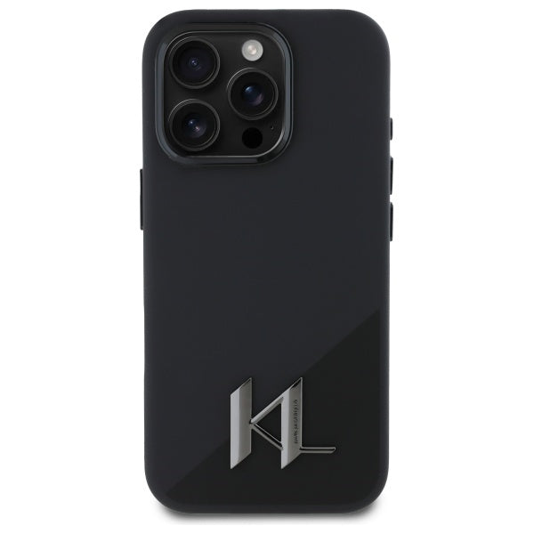 MagSafe Case for Apple iPhone 16 Pro Max, Karl Lagerfeld, Silicone Shadow Metal Initial, Black