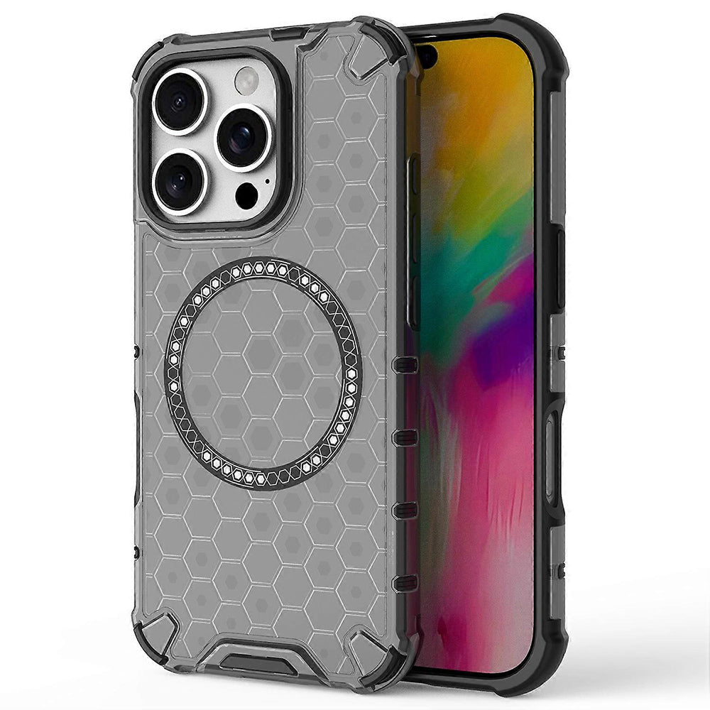 MagSafe Case for Apple iPhone 16 Pro Max, Techsuit, HoneyComb Shield, Black