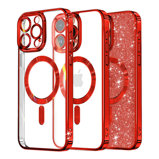 MagSafe Case for Apple iPhone 16 Pro Max, Techsuit, Luxury Glitter, Red