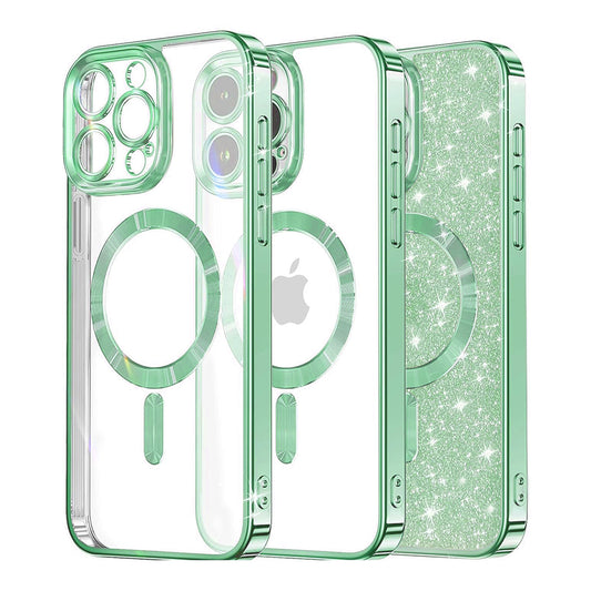 MagSafe Case for Apple iPhone 16 Pro Max, Techsuit, Luxury Glitter, Light Green
