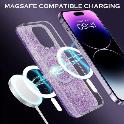 MagSafe Case for Apple iPhone 16 Pro, Techsuit, Sparkly Glitter, Blue