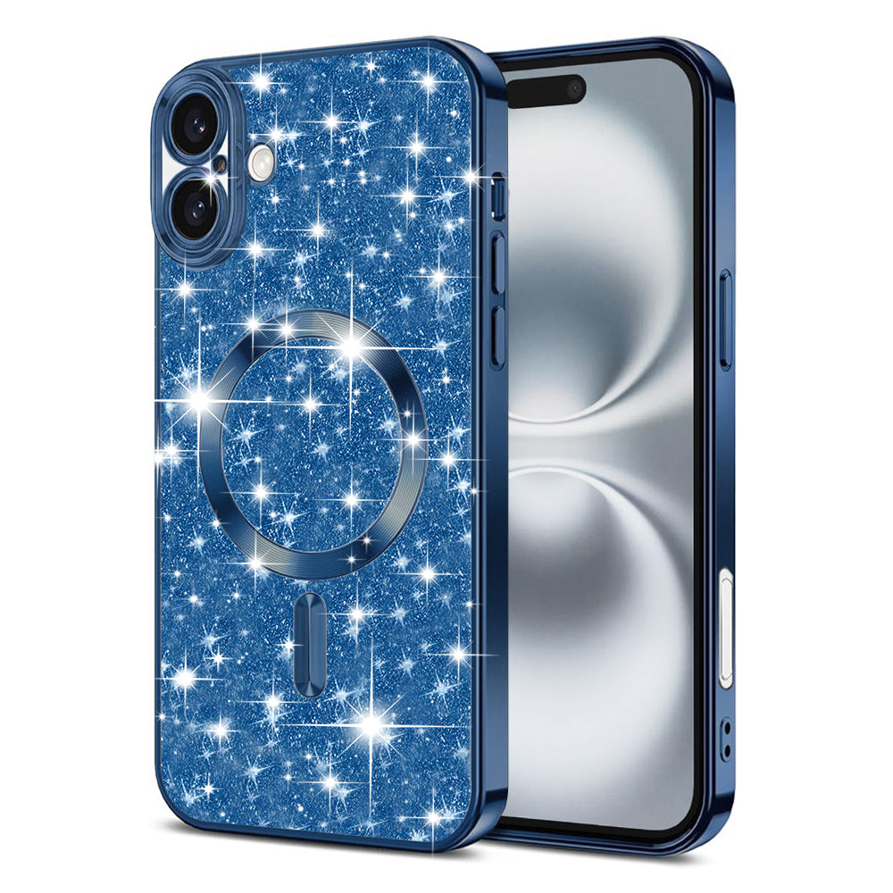 MagSafe Case for Apple iPhone 16, Techsuit, Luxury Glitter, Dark Blue
