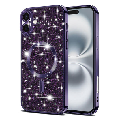 MagSafe Case for Apple iPhone 16, Techsuit, Luxury Glitter, Dark Purple