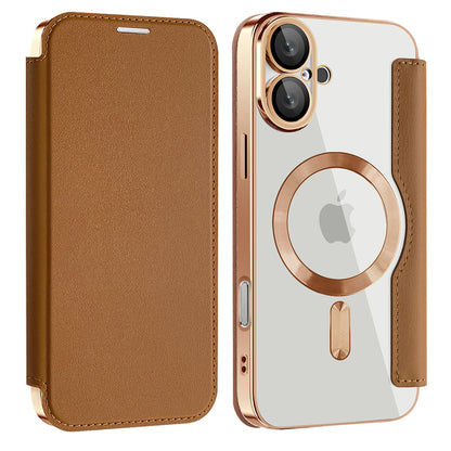 MagSafe Case for Apple iPhone 16, Techsuit, SmartMag Book, Brown