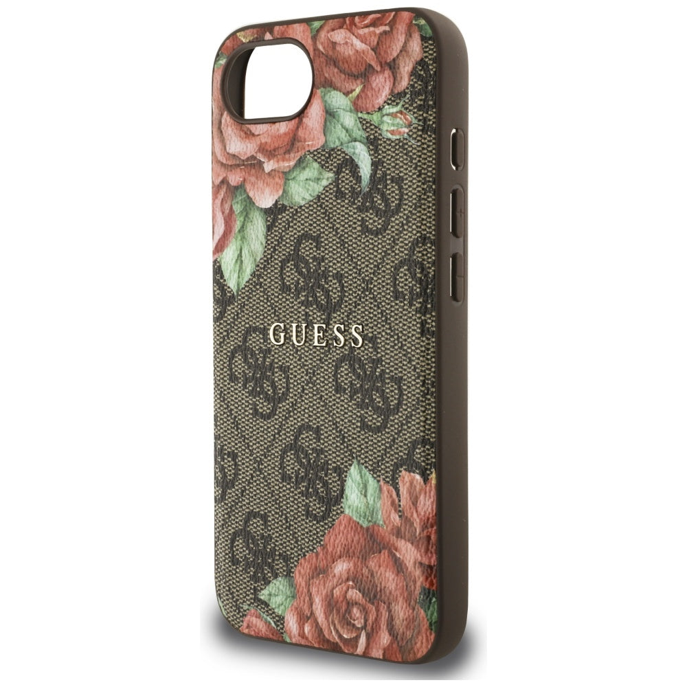 MagSafe Case for Apple iPhone 16e, Guess, 4G Flowers Print, Brown