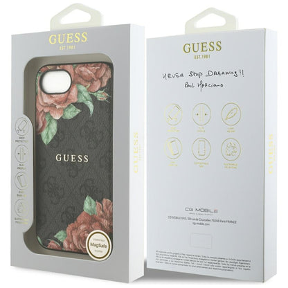 MagSafe Case for Apple iPhone 16e, Guess, 4G Flowers Print, Black