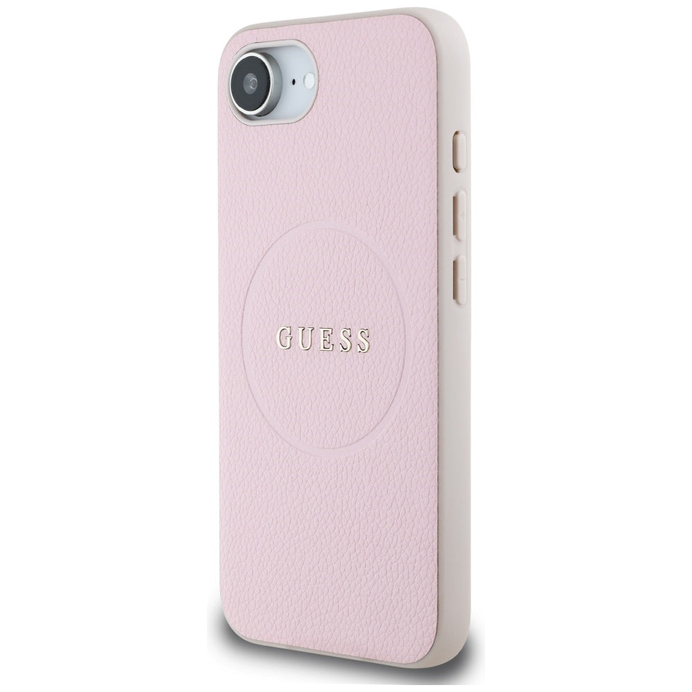 MagSafe Case for Apple iPhone 16e, Guess, Grained Gold Ring, Pink