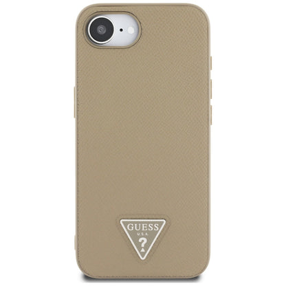 MagSafe Case for Apple iPhone 16e, Guess, Grained Triangle Logo, Brown