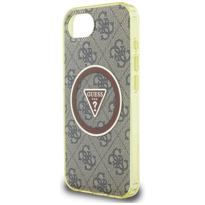 MagSafe Case for Apple iPhone 16e, Guess, IML Glitter 4G Circle Triangle, Brown